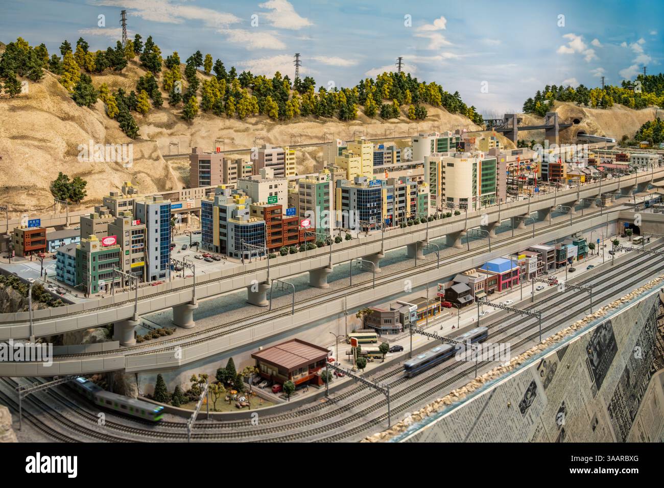 Japanisches Eisenbahnlayout, Wroxham Miniature Worlds, Norfolk, Großbritannien Stockfoto