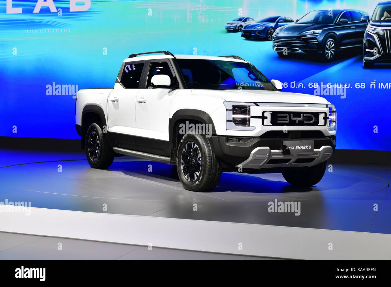 Thailand-26. März 2025: BYD Shark 6 DMO Super Hybrid Off-Road Platform, BYD's erster Pickup Truck auf der Bangkok International Motor Show 46 Stockfoto