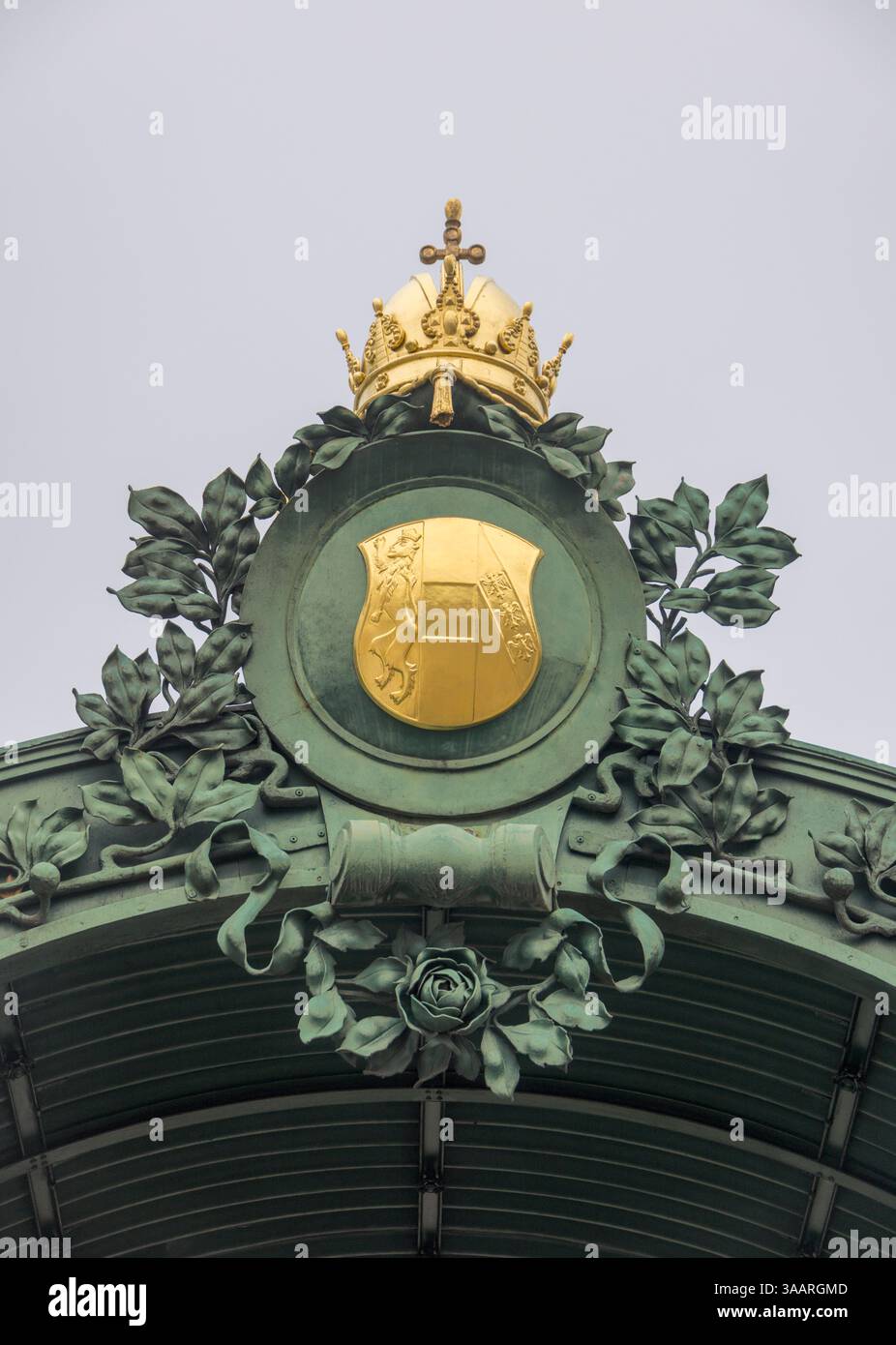 Detail des Eingangs, Otto Wagner Hofpavillon (Kaiserpavillon), Jugendstilstil, 1899, Hietzing, Wien, Österreich Stockfoto