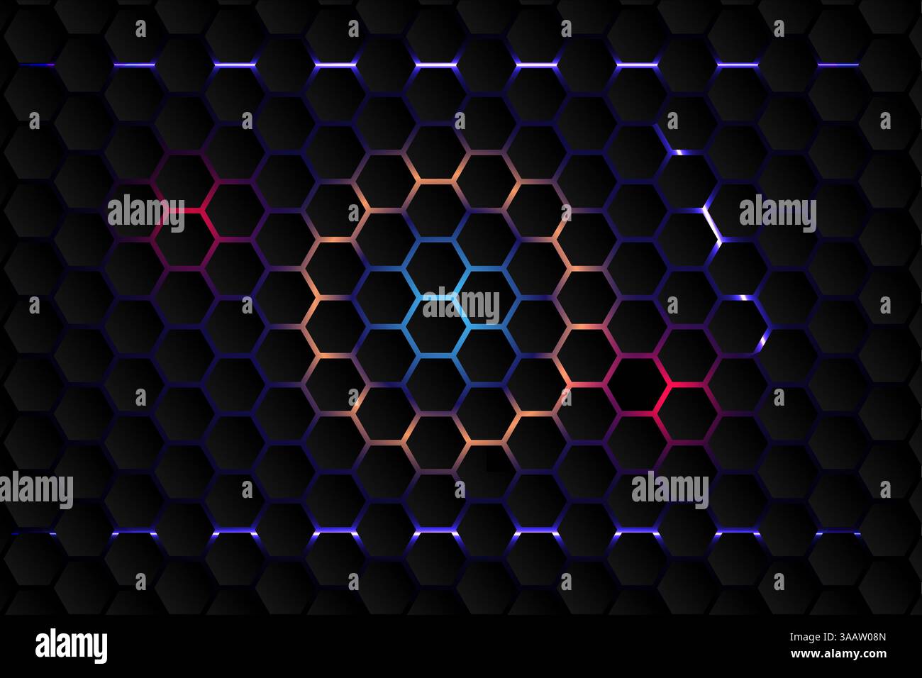 Abstrakte Hintergrundtechnologie hexagonale mehrfarbige Neonform. Vektorabbildung Stock Vektor