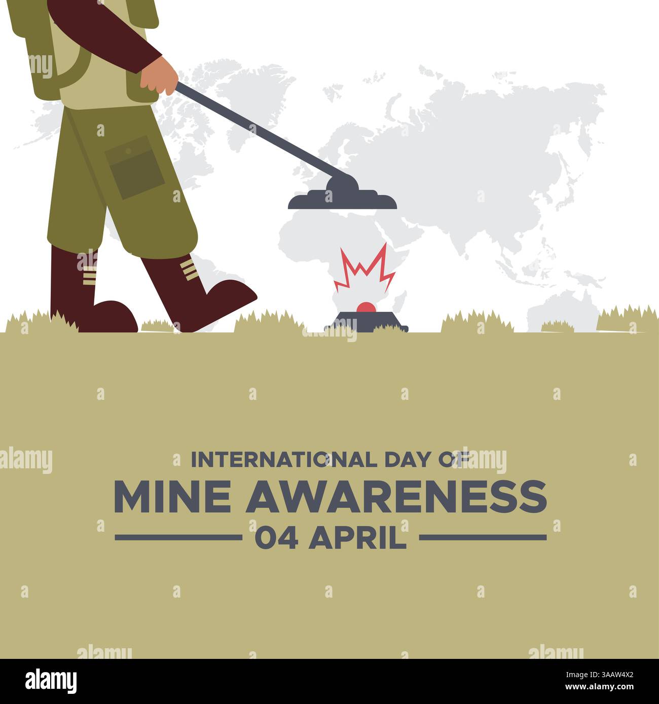 Themenvorlage „internationaler Tag für Minenbewusstsein“. Internationaler Tag für Minenbewusstsein. 4. April. Vektorabbildung. Stock Vektor