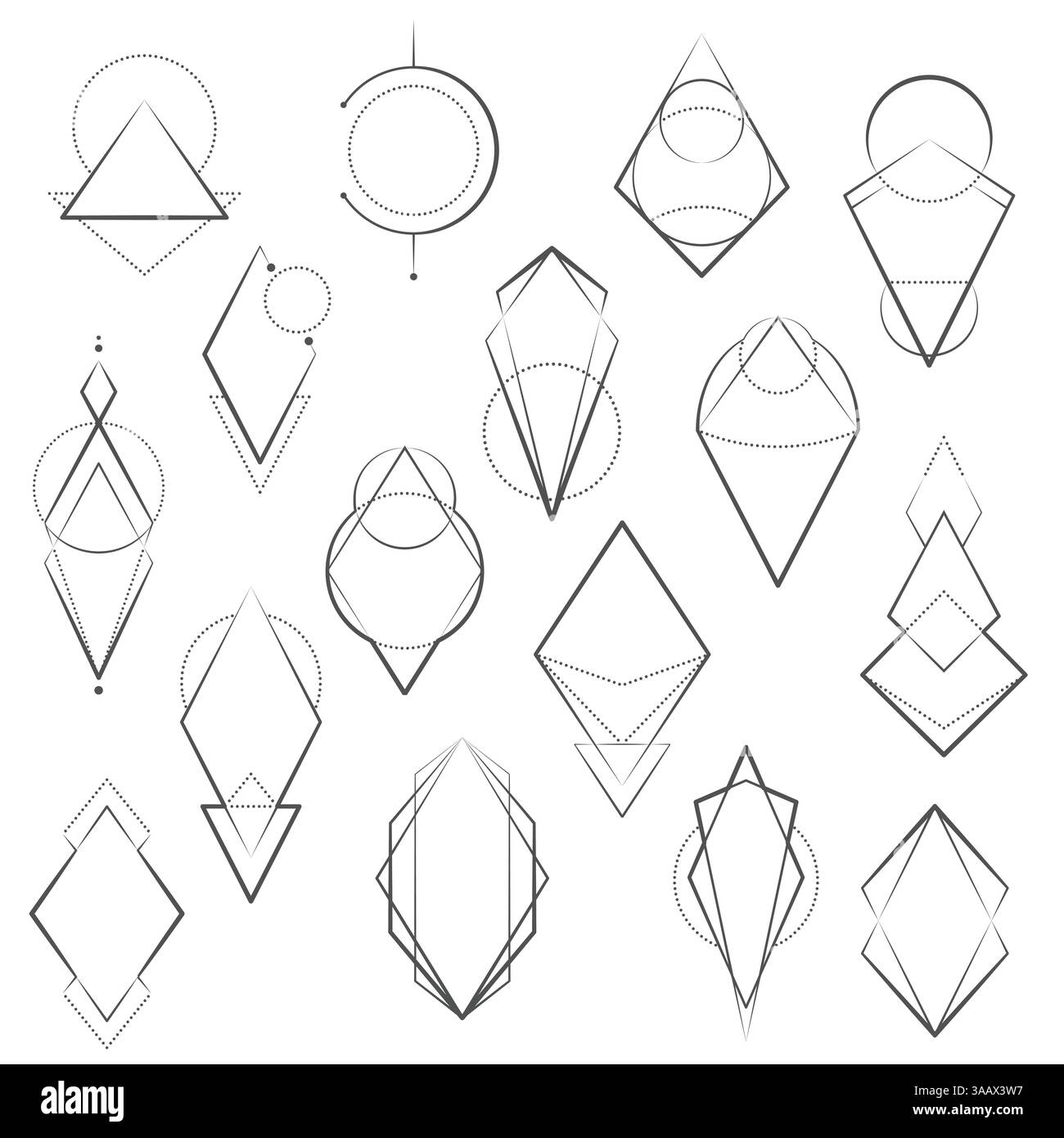 Satz minimalistischer geometrischer Elemente. Sammlung von Geometriesymbolen. Vektorabbildung Stock Vektor