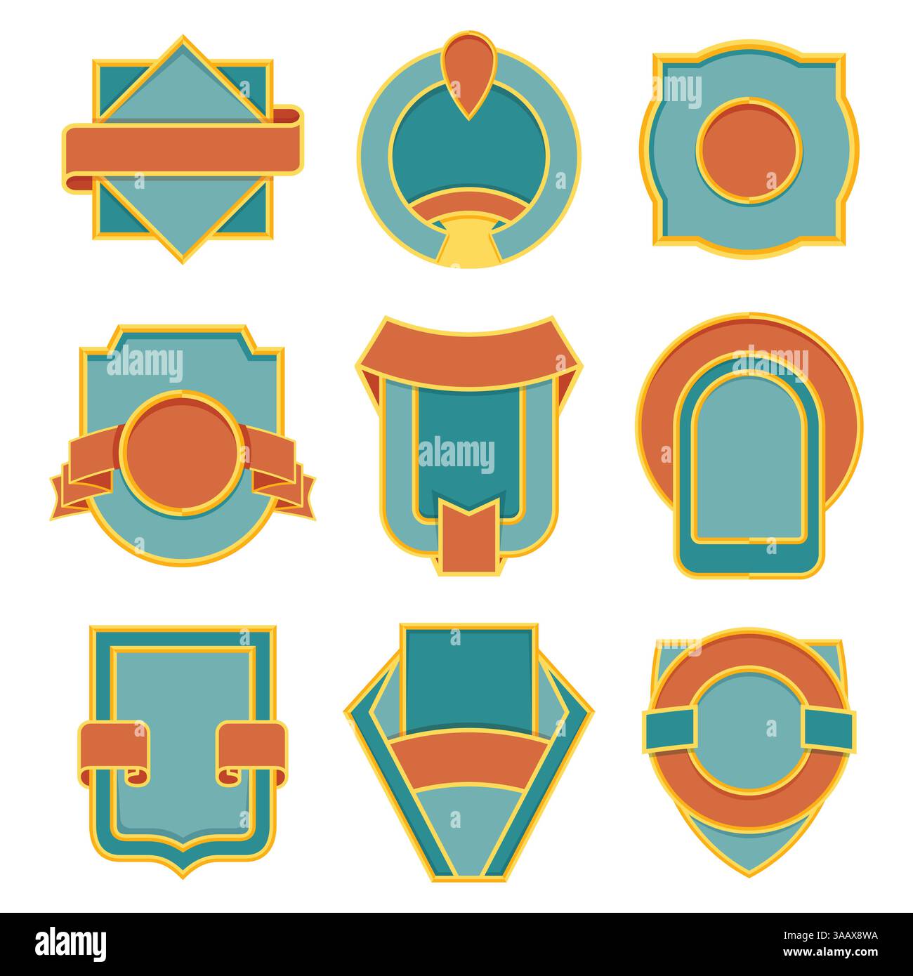 Set mit Retro-Vintage-Emblemen. Vektorabzeichen flache moderne Stil Vektorillustration. Logo, Emblem, Etikettendesign Stock Vektor