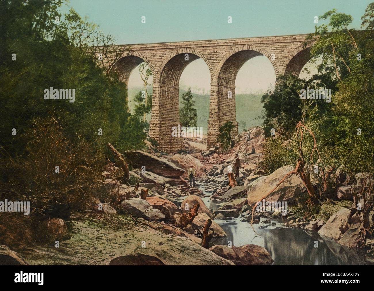 Fotochrom-Druck des Stonequarry Creek Eisenbahnviadukts in Picton, Australien. Stockfoto