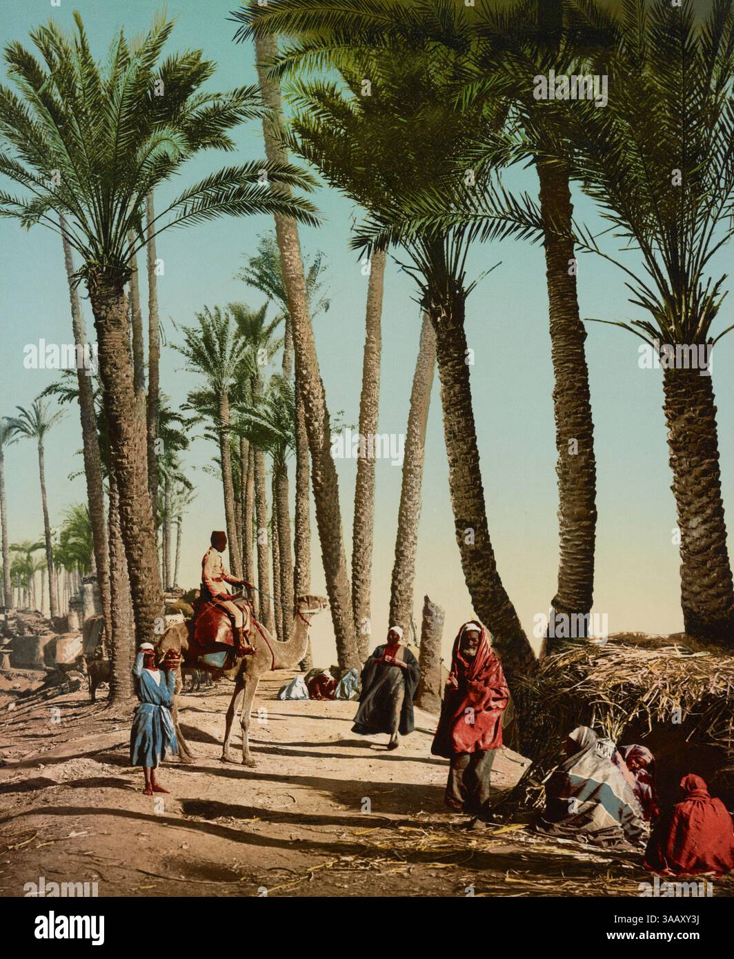 Photochrom-Druck des Lebens am Ufer des Nils in Kairo, Ägypten. Stockfoto