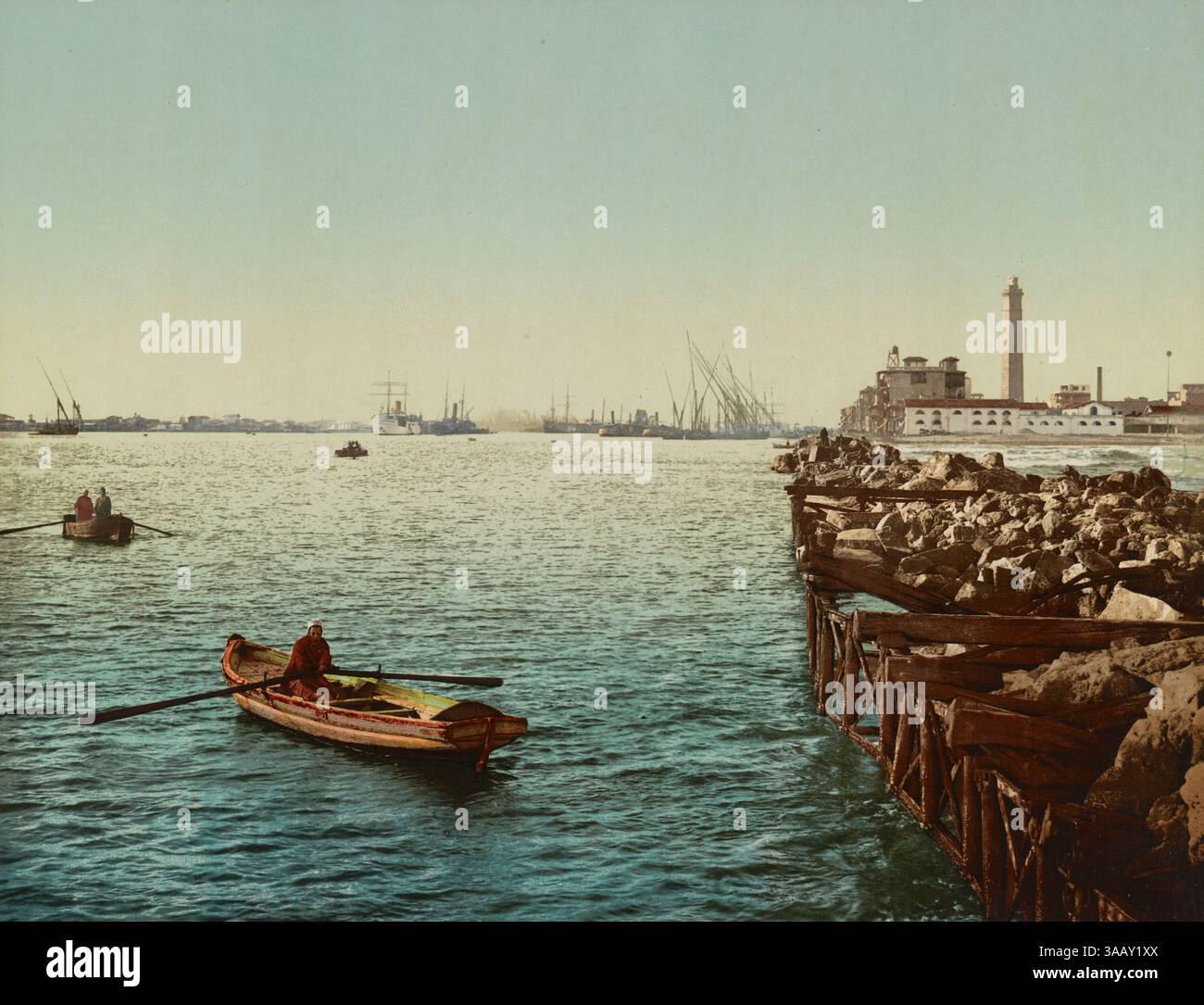 Fotochrom-Abdruck von Port Said, Hafeneingang. Stockfoto