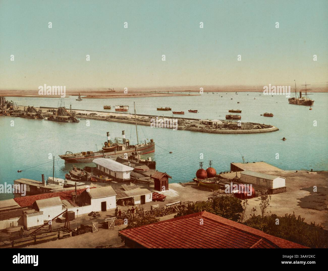 Fotochrom-Druck von Port Tewfic, Eingang zum Suez-Kanal. Stockfoto