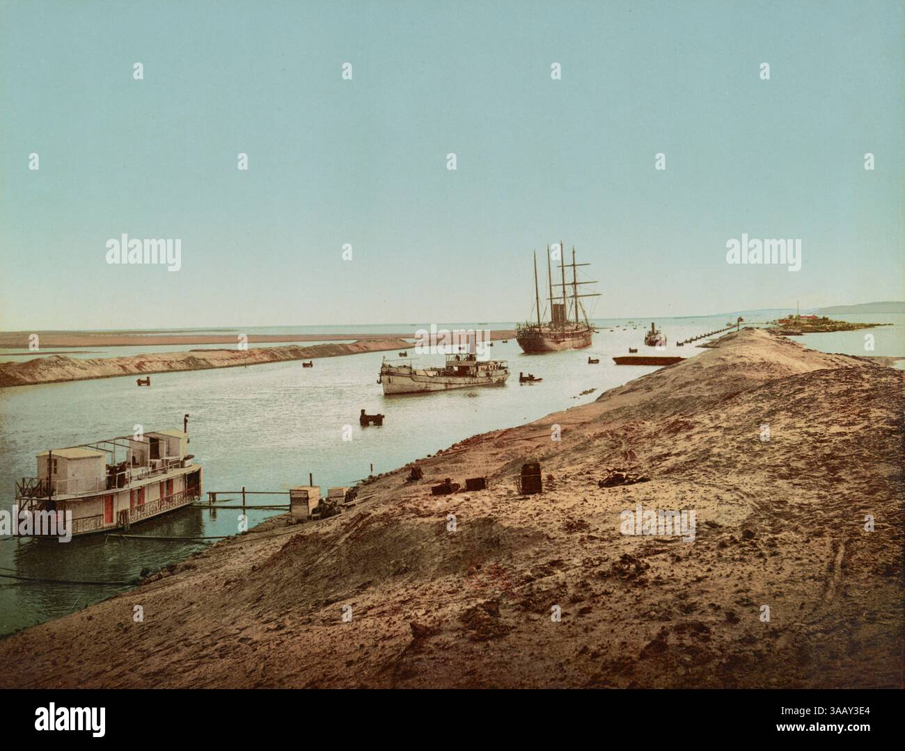 Fotochrom-Druck des Eingangs zum Salzsee des Suez-Kanals. Stockfoto