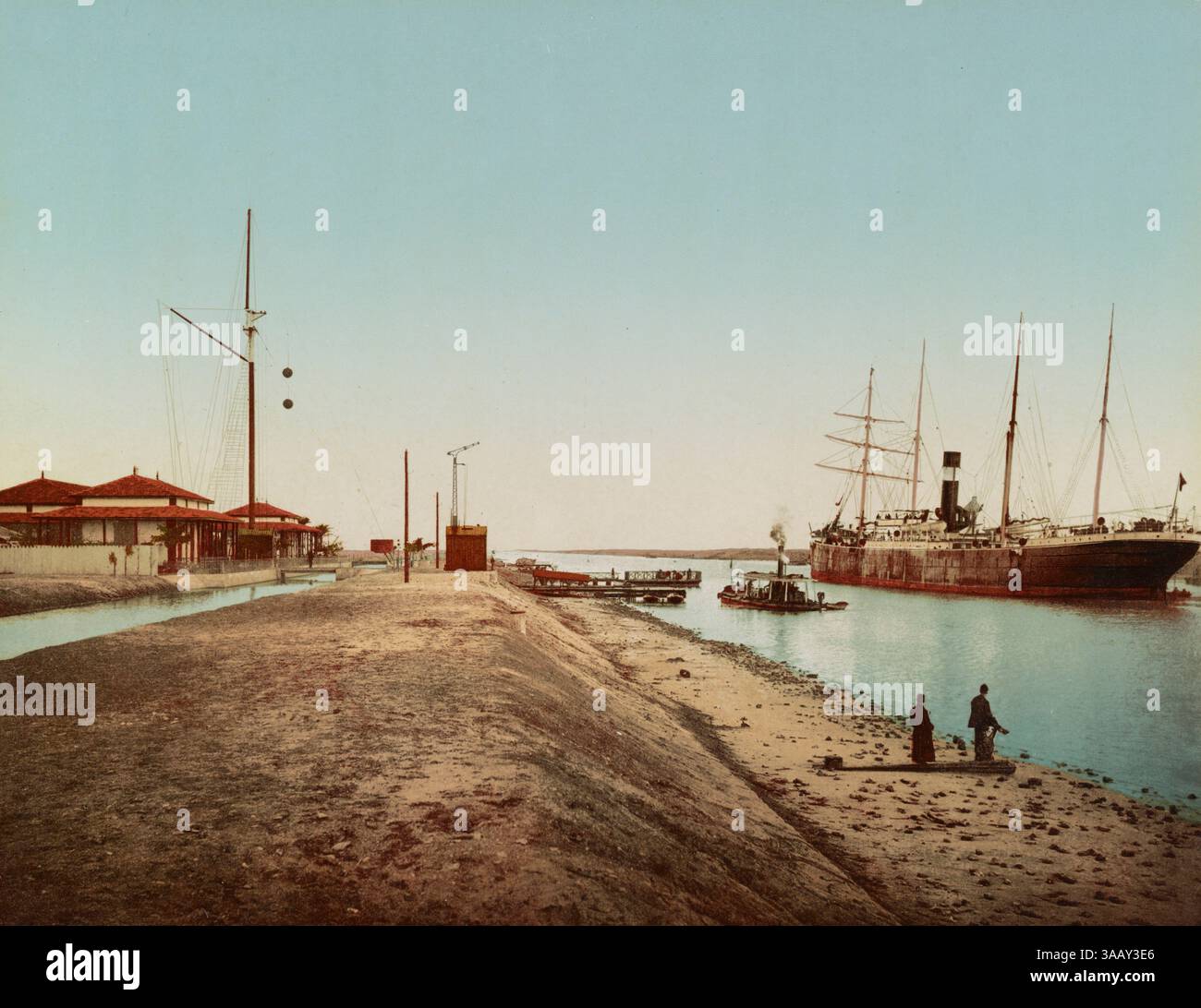 Fotochrom-Druck von El Qantara auf dem Suez-Kanal, Ägypten. Stockfoto