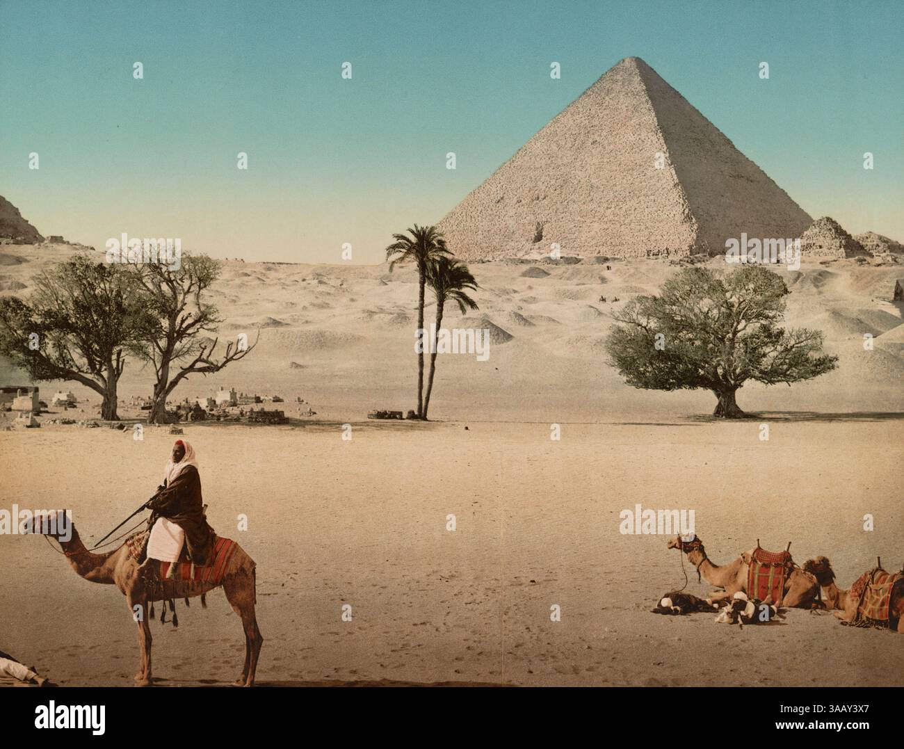 Fotochrom-Druck der Großen Pyramide von Gizeh, Kairo, Ägypten. Stockfoto