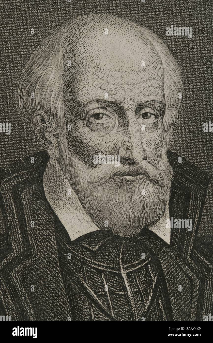 Gaspard de Coligny (1519-1572). Französischer Adliger und Admiral von Frankreich. Hugenottenführer während der Französischen Religionskriege. Hochformat. Gravur. Details. Historia de las persecuciones Políticas y religiosas en Europa (Geschichte der politischen und religiösen Verfolgungen in Europa). Band II. Veröffentlicht in Barcelona, 1864. Stockfoto