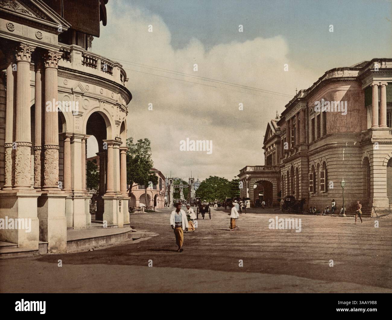 Fotochrom-Druck des Singapore Club and General Post Office in Singapur. Stockfoto