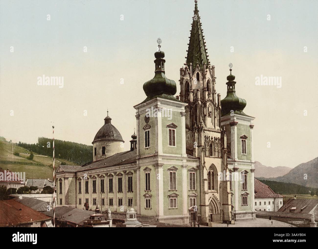 Fotochromdruck der Mariazeller Basilika in Mariazell, Österreich. Stockfoto