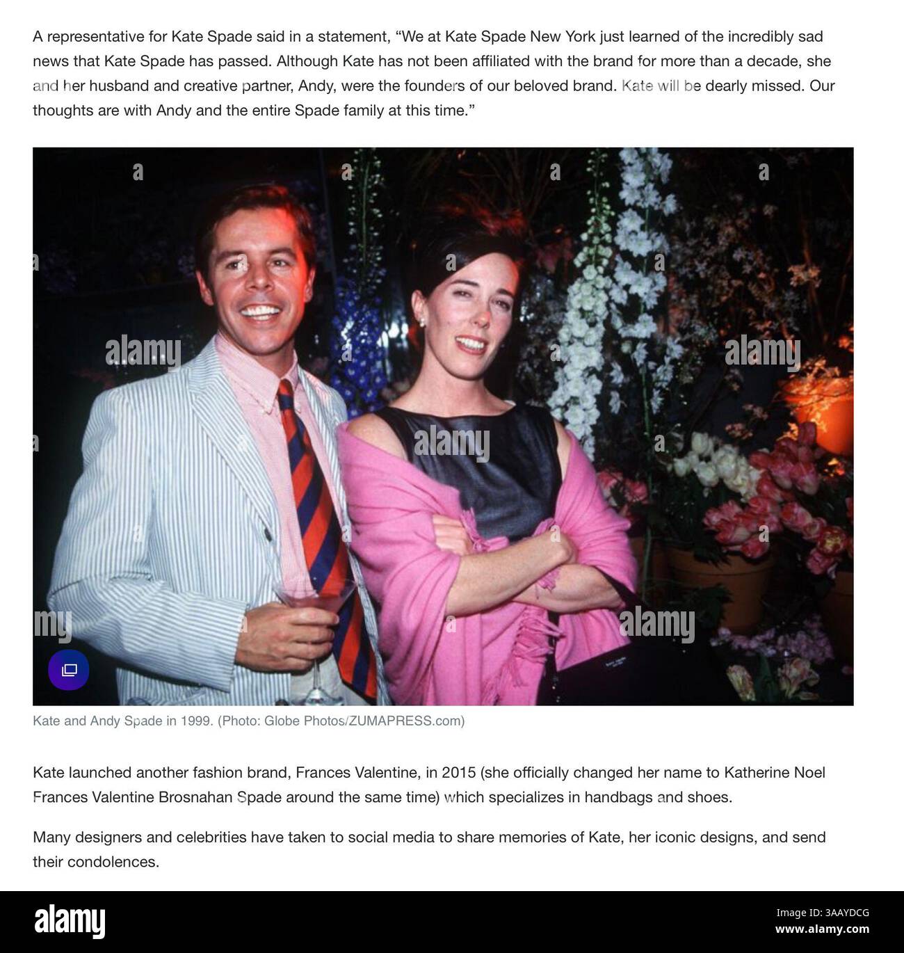 Juni 2018: New York, New York, USA: Kate und Andy Spade 1999. (Foto: © Globe Photos/ZUMA Wire). Stockfoto
