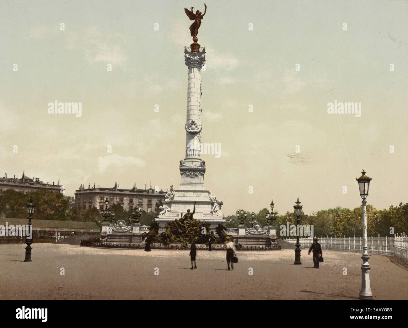 Fotochrom-Vintage-Druck des Monument aux Girondins in Bordeaux, Frankreich. Stockfoto