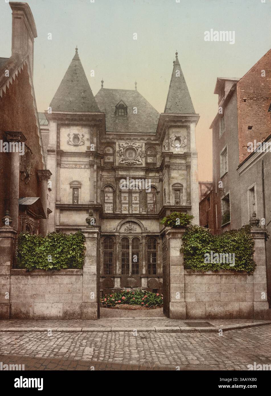 Vintage-Fotochrom-Druck des Hauses Diane de Poitiers in Orleans, Frankreich. Stockfoto