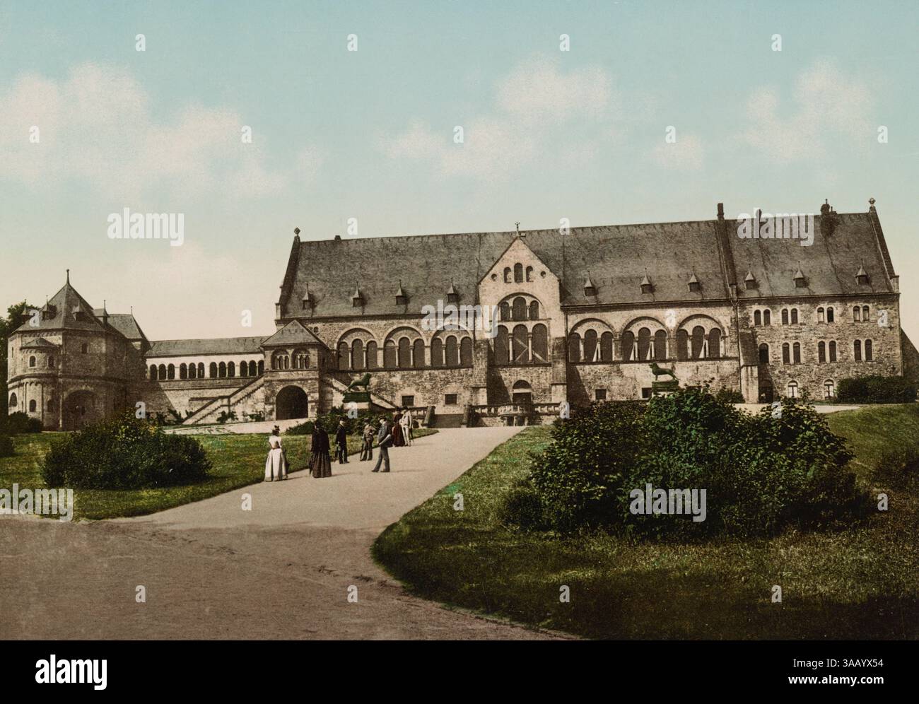 Vintage-Fotochromdruck des Kaiserhauses des Kaiserpalastes Goslar in Deutschland. Stockfoto