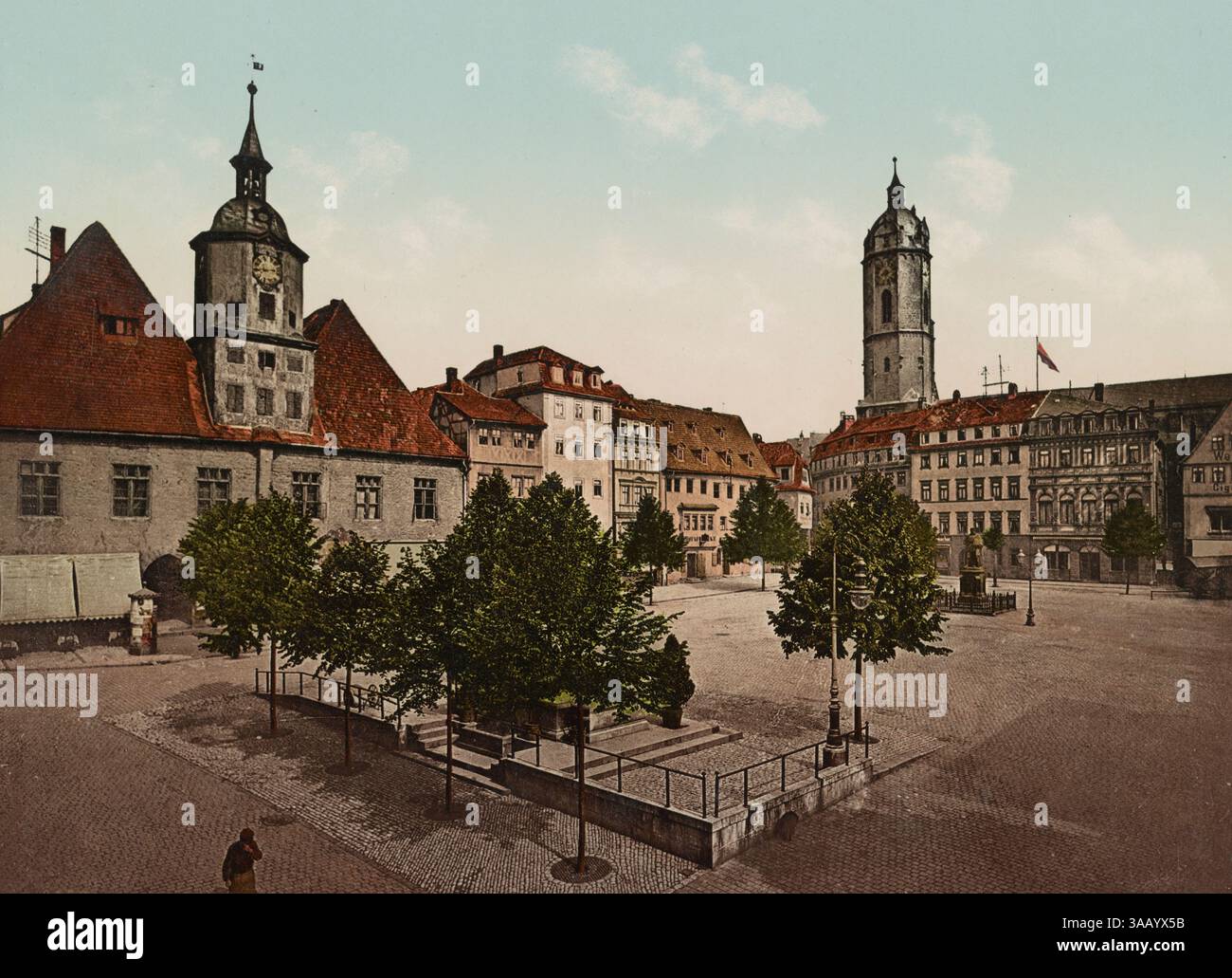 Marktplatz und Bismarckbrunnen in Jena, Thüringen, Deutschland. Stockfoto