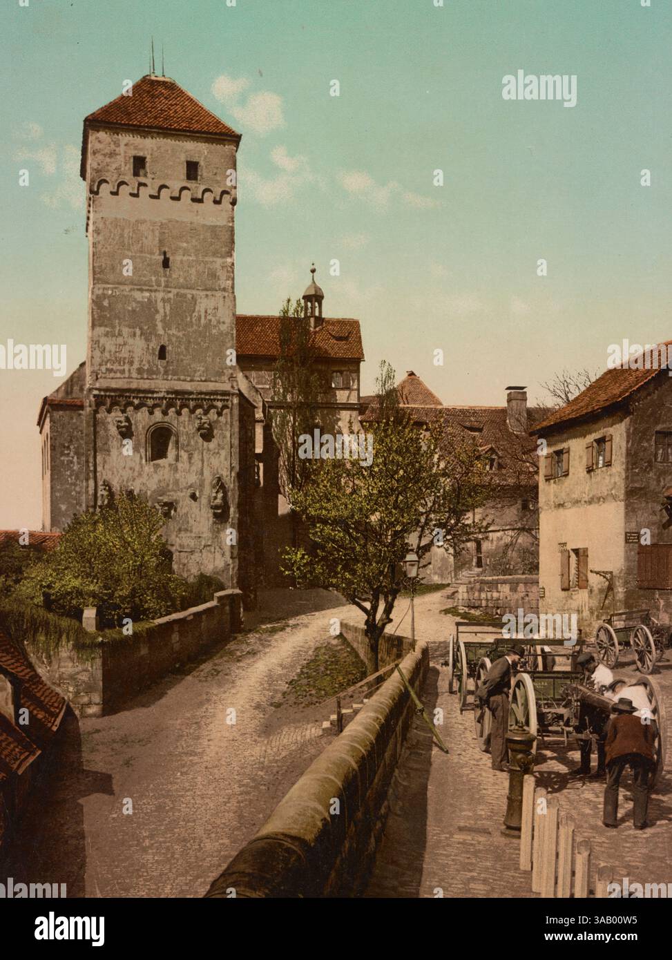 Vintage-Fotodruck von Heidenturm, Schloss Nürnberg, Deutschland. Stockfoto