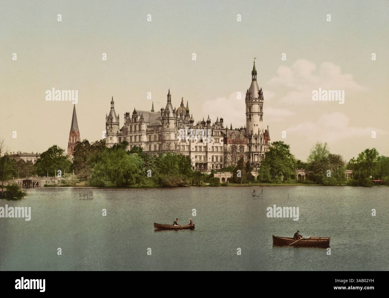 Vintage-Fotochromotiv der Südseite des Schlosses Schwerin, Deutschland. Stockfoto