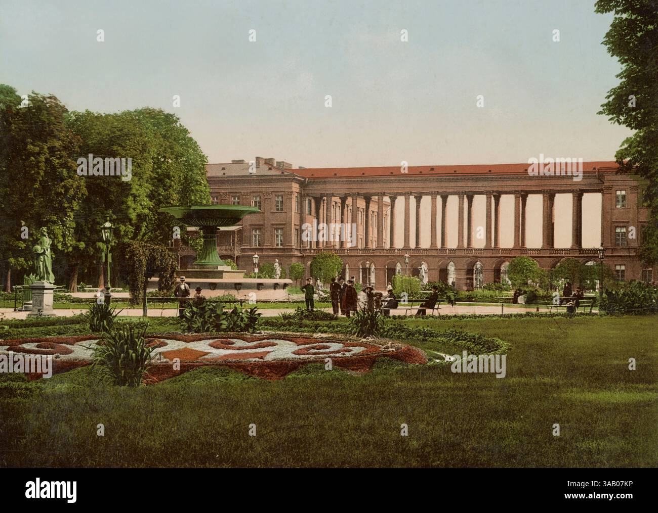 Fotochrom-Vintage-Druck des Sächsischen Gartens in Warschau, Polen. Stockfoto