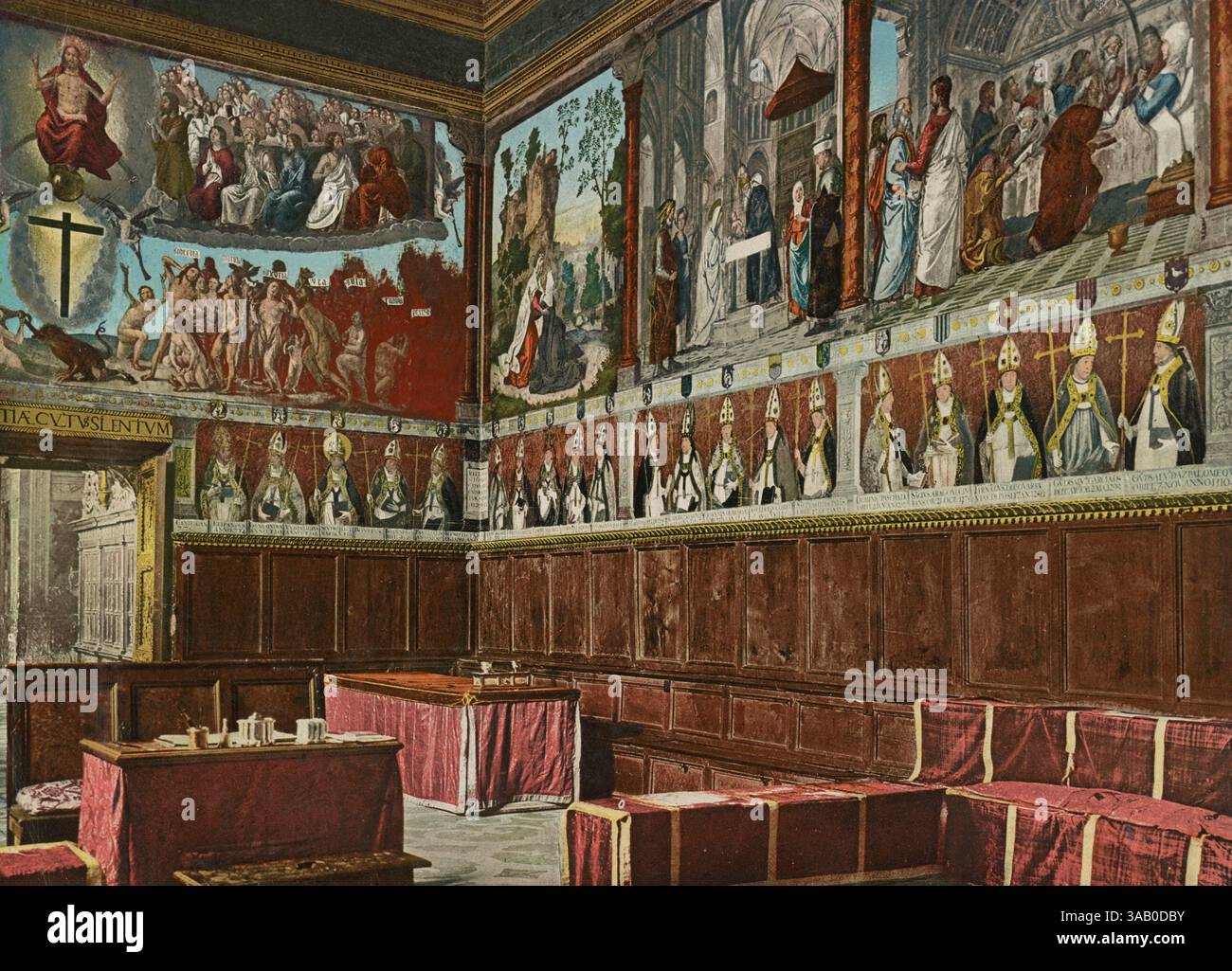 Vintage-Fotochrom-Druck des Innenraums des Kapitelhauses in der Kathedrale von Toledo, Spanien. Stockfoto