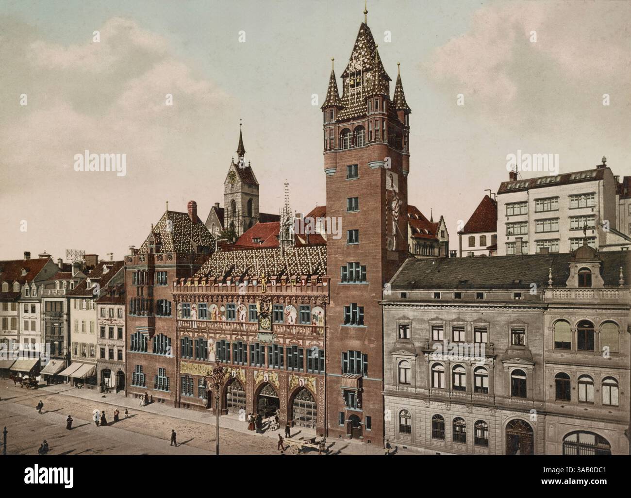 Vintage-Fotochrom-Druck des Basler Rathauses, Schweiz. Stockfoto