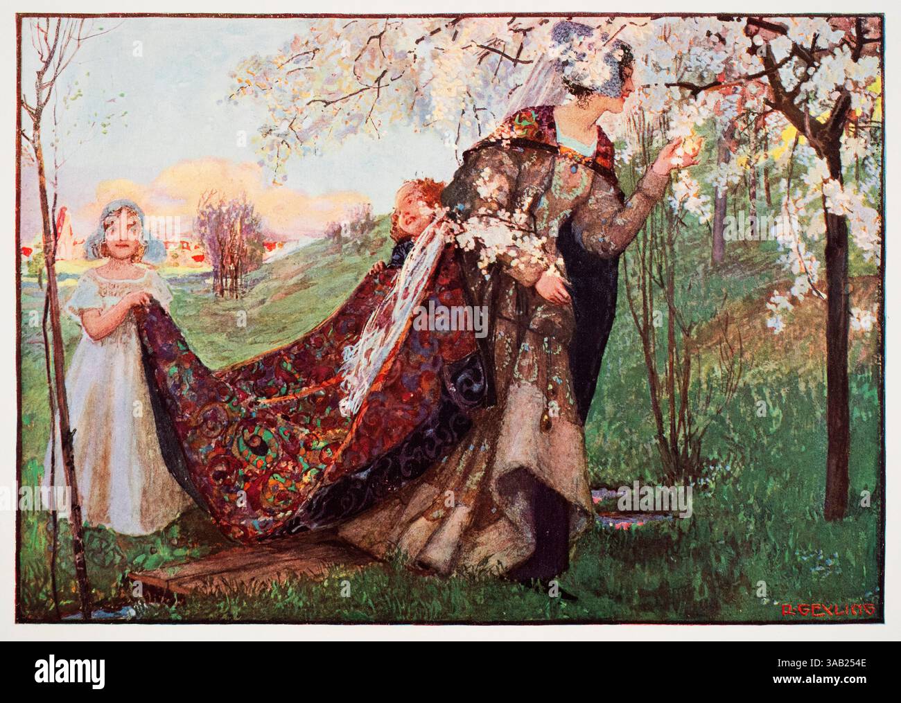 In der Kirschenblute; in der Kirschenblüte Wanddekoration von Remigius Geyling aus Dekorative Vorbilder XVII, 1906 Stockfoto