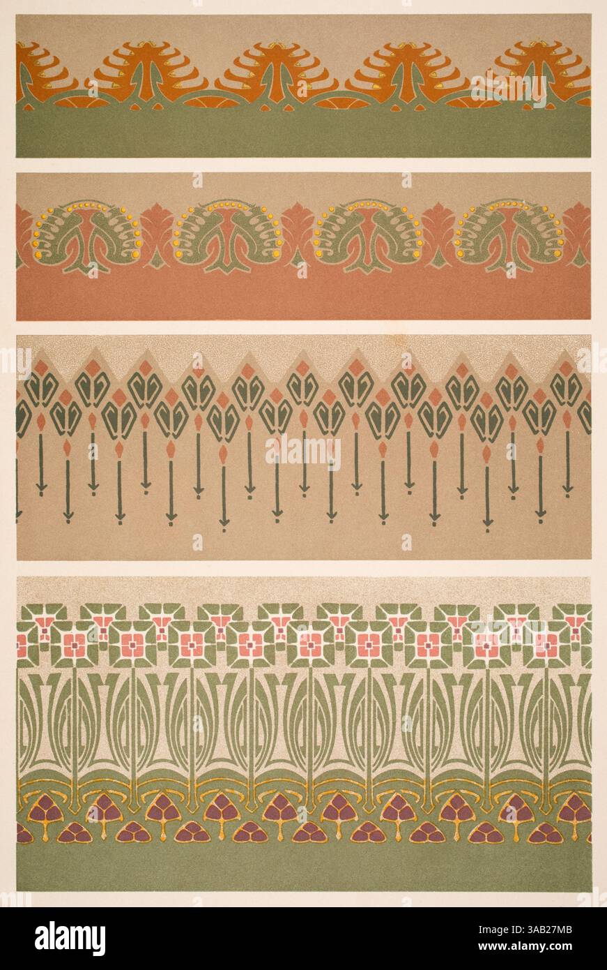 Wandfriese, Jugendstil-Wandfriese, entworfen vom deutschen Designer Karl Jacobs aus Dekorative Vorbilder XVII, 1906 Stockfoto