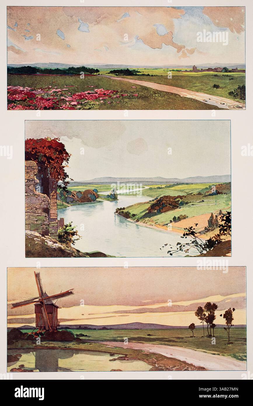 Landschaftliche Fullungen, dekorative Landschaftsmotive aus Aquarellen von Hermann Schmidt aus Dekorative Vorbilder XVII, 190 Stockfoto