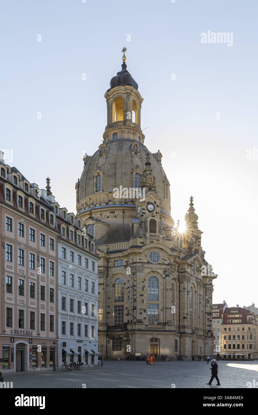 Morgen in der Kirche unserer Lieben Frau am Neumarkt, Dresden, Sachsen, Deutschland, Europa Stockfoto