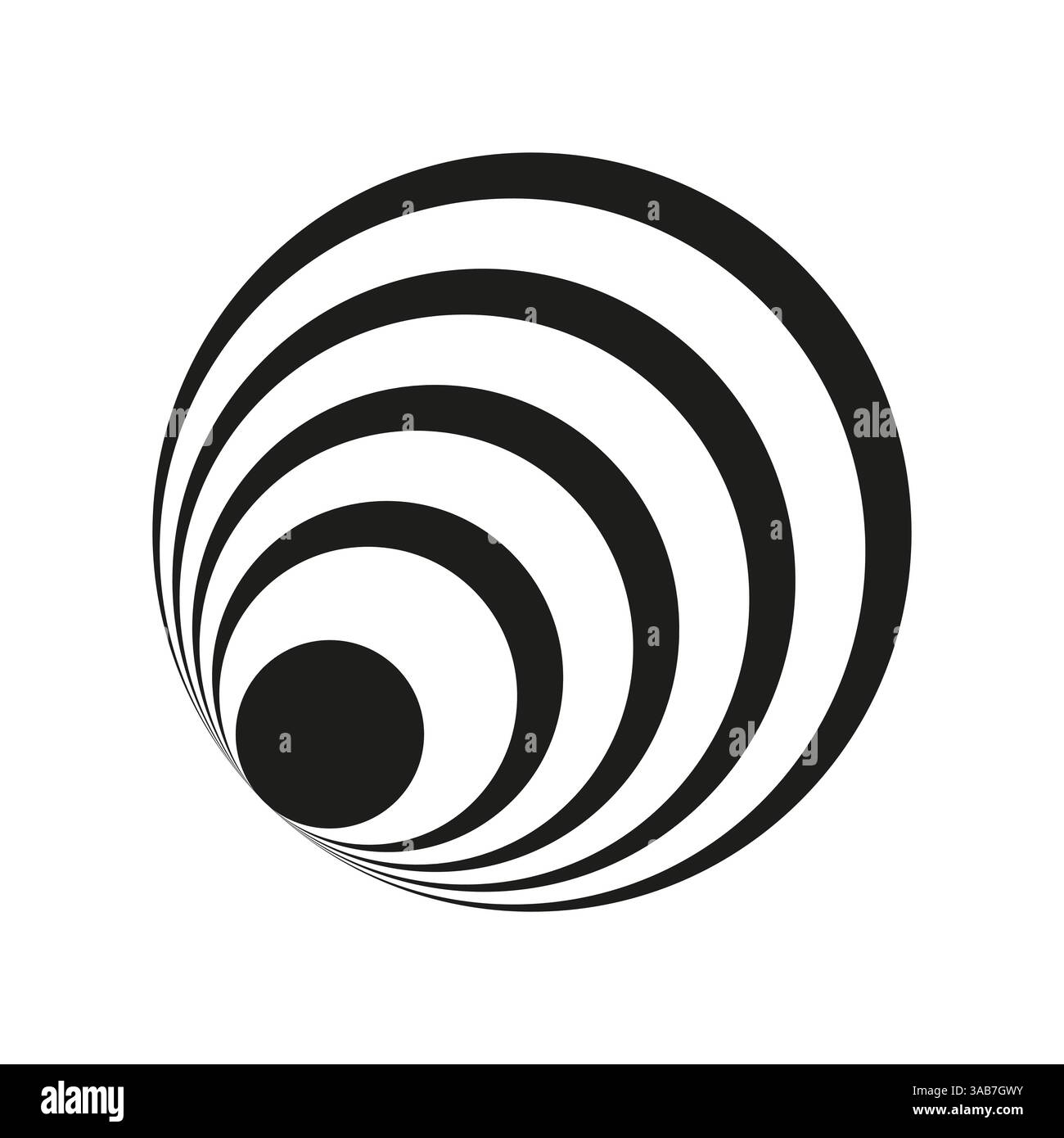 Konzentrische Kreiskonstruktion. Optische Täuschungsform. Schwarze runde Grafik. Abstraktes Vektorkonzept. Stock Vektor