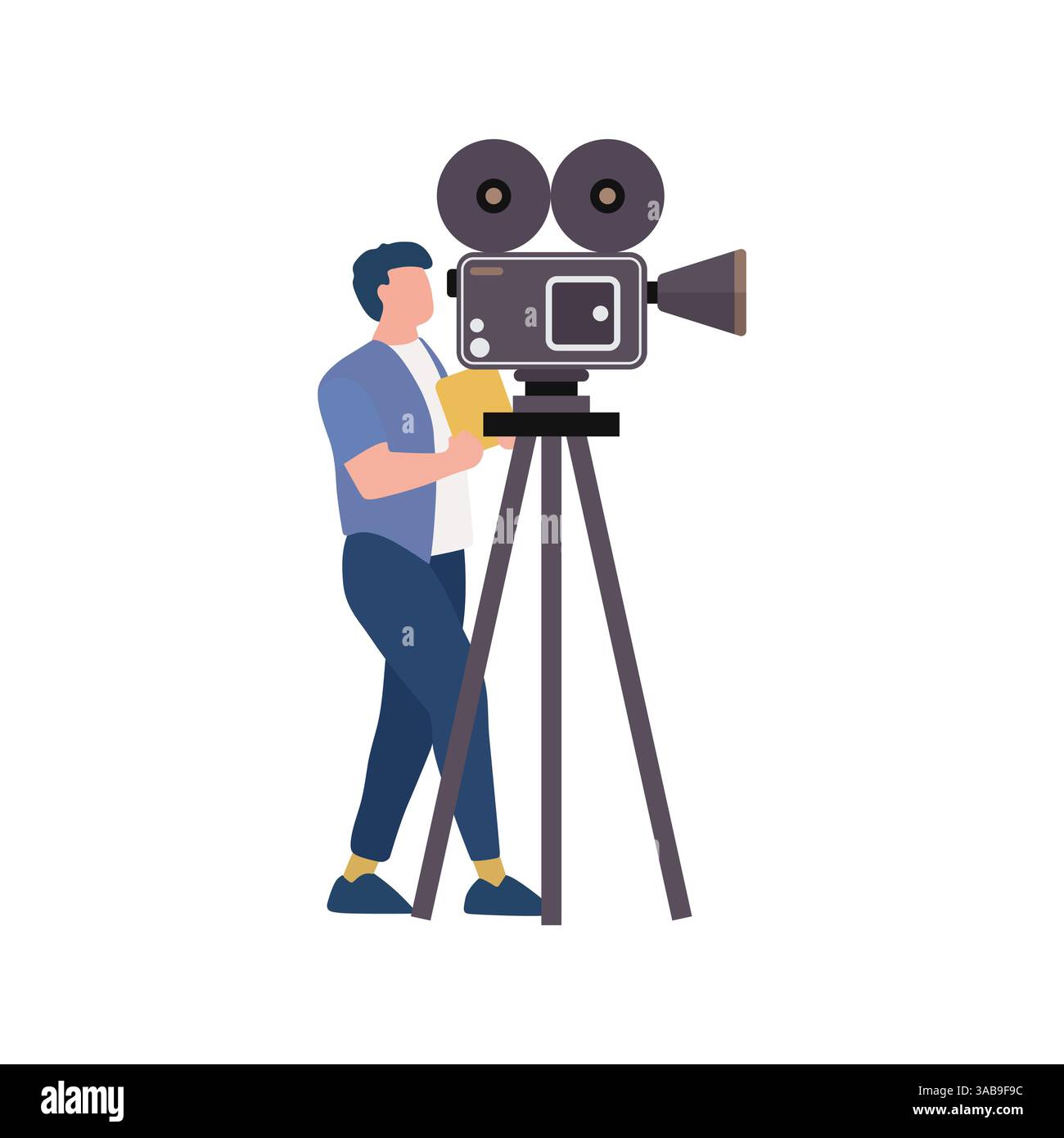 Mann mit Kamera und Stativ. Kameramann Charakter Design Vektor Illustration Stock Vektor