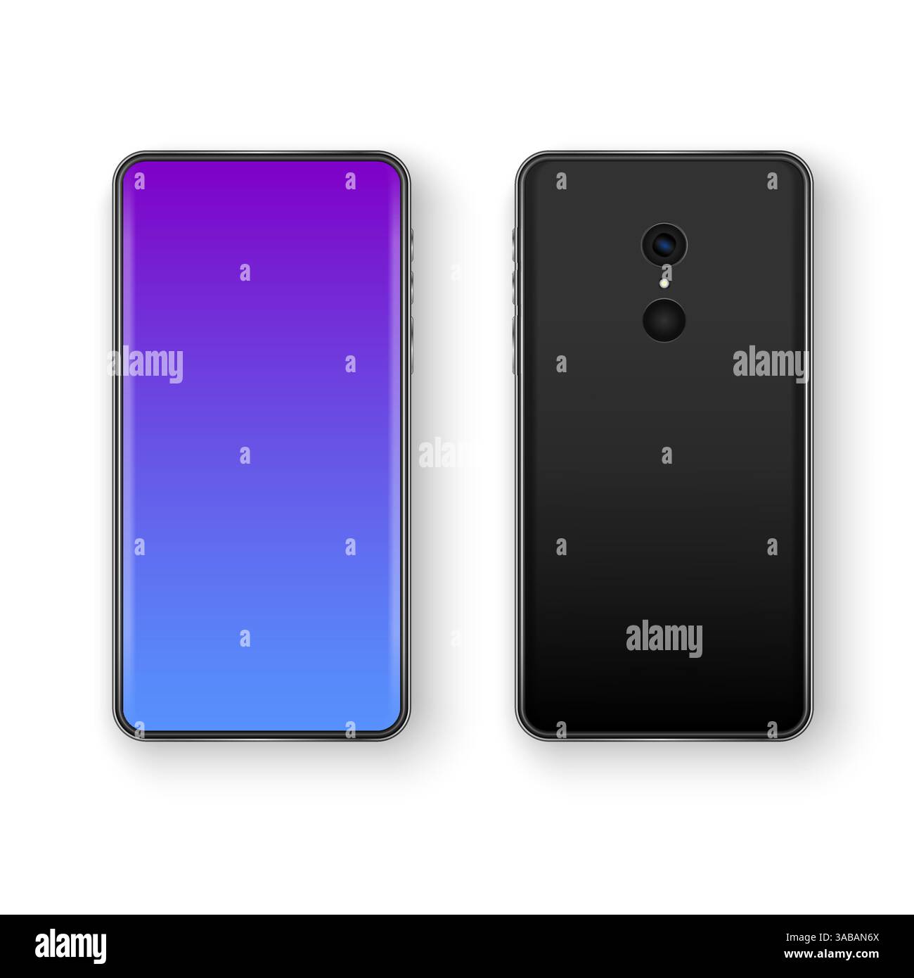 Ansicht des Smartphones hinten und vorn. Realistisches Mobiltelefon mit leerem Bildschirm. Mock-Up- oder Template-Vektor-Handy Stock Vektor