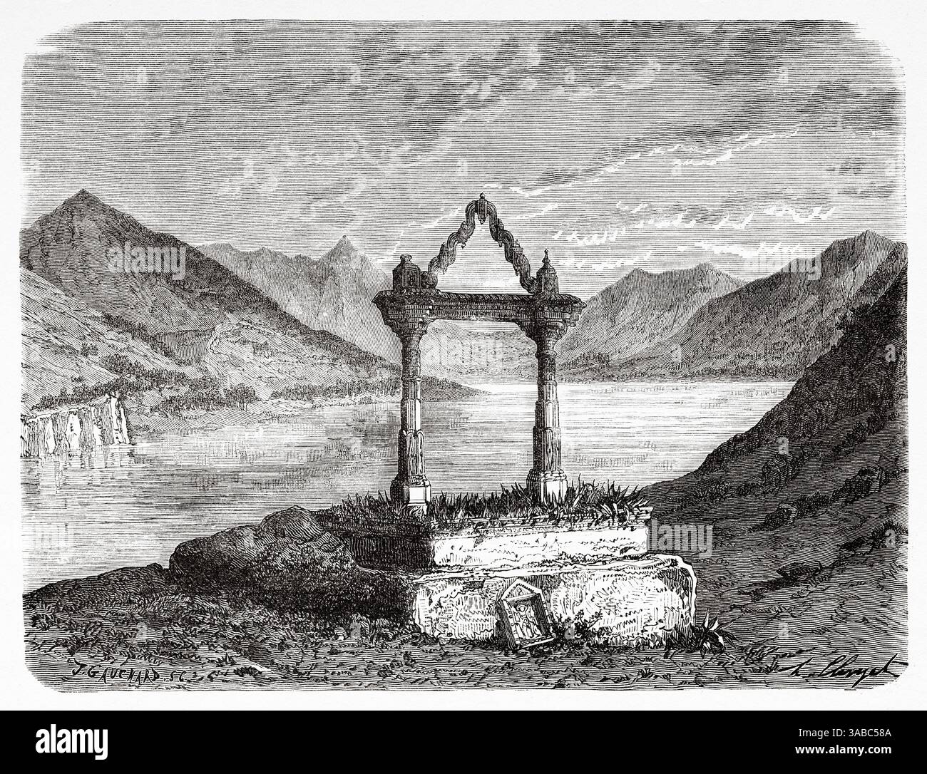 Grab von Rajput Burdi Talao, Indien. Zeichnung von Hubert Clerget (1818–1899) Indien der Rajahs 1864–1868. Reisen in Zentralindien und in die Präsidentschaften von Bombay und Bengalen von Louis Rousselet (1845–1929) Le Tour du Monde 1872 Stockfoto