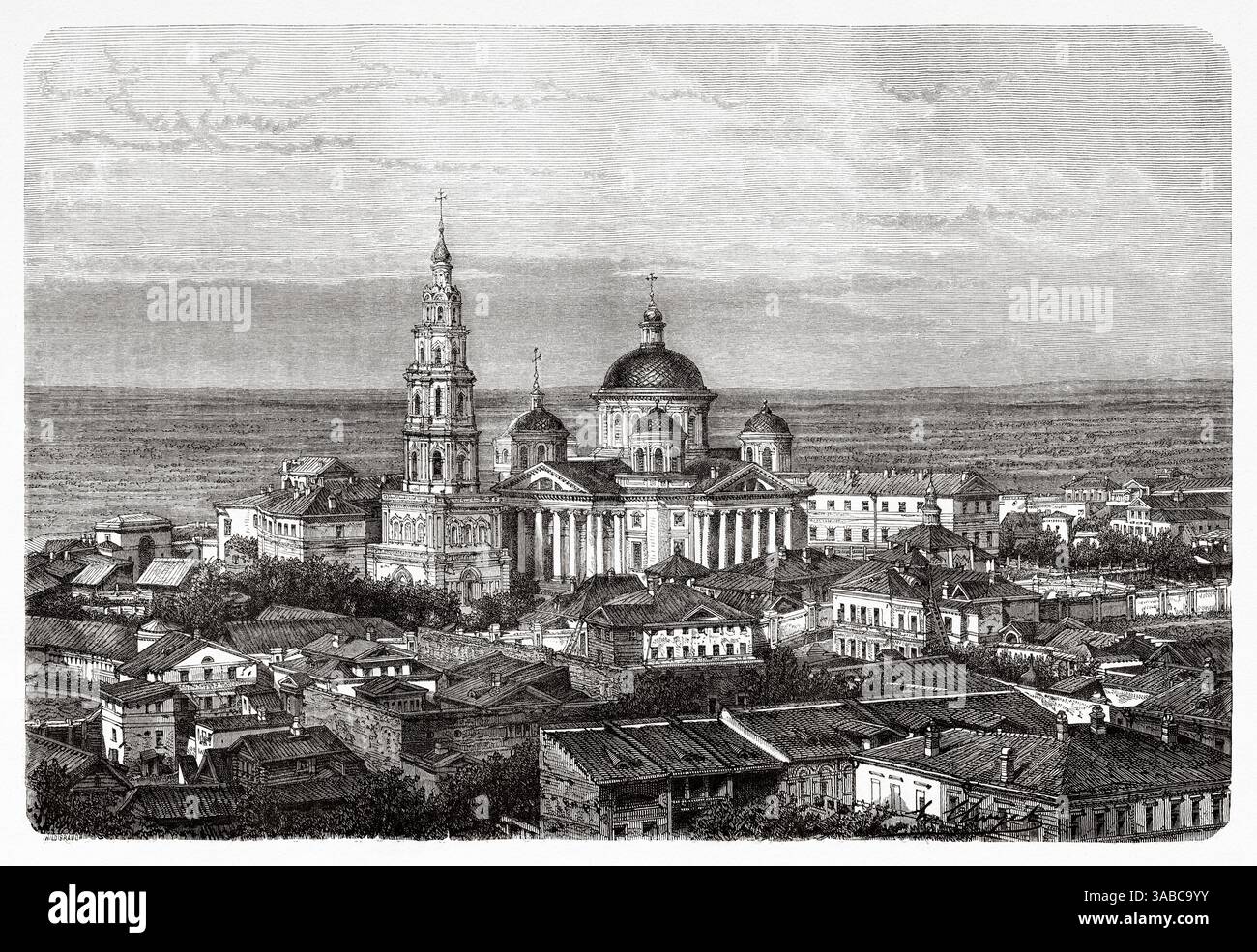 Der Tempel aller Religionen oder der Universale Tempel ist ein architektonischer Komplex im Staroje Arakchino-Mikrobezirk in Kasan, Russland. Zeichnung von Hubert Clerget (1818–1899) Reise ins freie Russland 1869 von William Hepworth Dixon. Le Tour du Monde 1872 Stockfoto