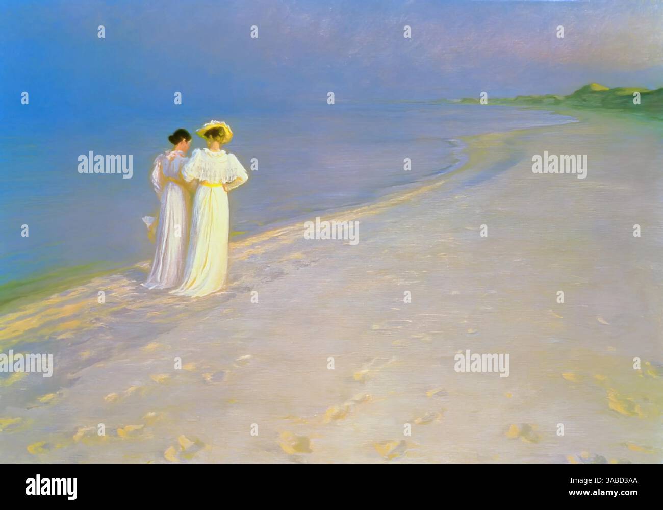Sommerabend am Skagens Beach. Anna Ancher und Marie Kryer gehen zusammen, 1893 (Gemälde) Kroyer, Peder Severin (1851–1909) Dänisch Stock Vektor