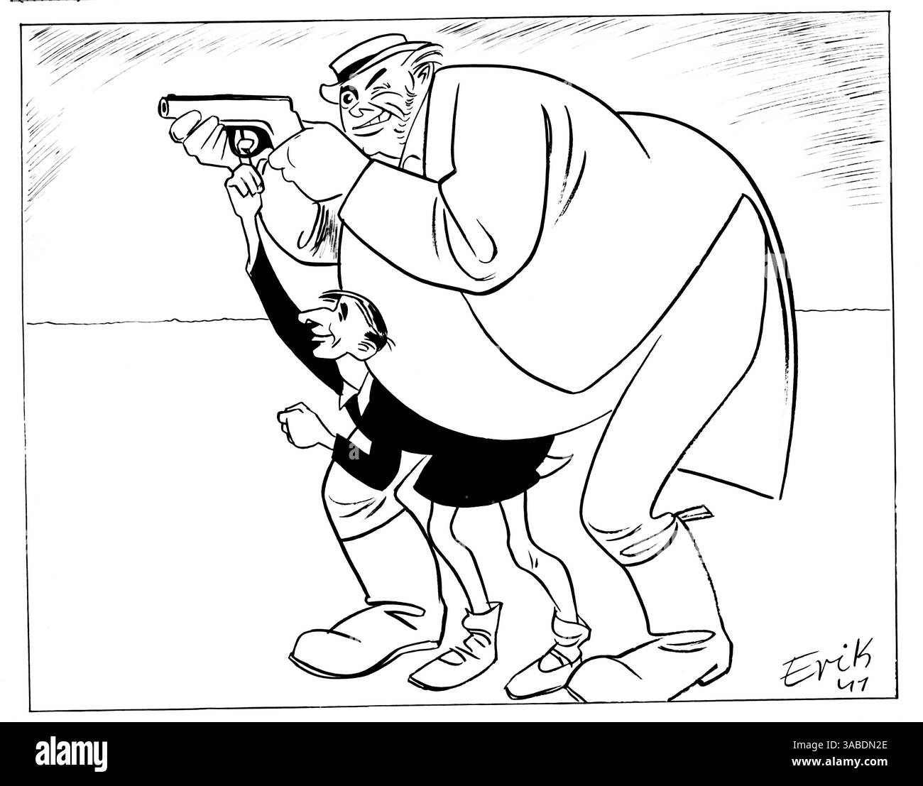 Cartoon von Erik über den Krieg Deutschlands gegen Jugoslawien. Winston Churchill hält eine Pistole an den jugoslawischen König Peter II. Und sagt: 'Peter, ich habe schon ins Ziel, alles was du tun musst, ist abzudrücken. [Automatisierte Übersetzung] Stockfoto