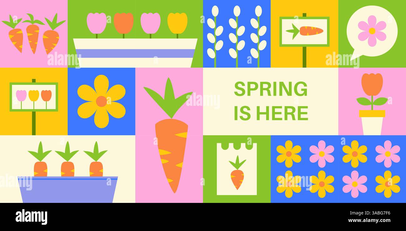Banner Spring ist hier geometrisch Stock Vektor