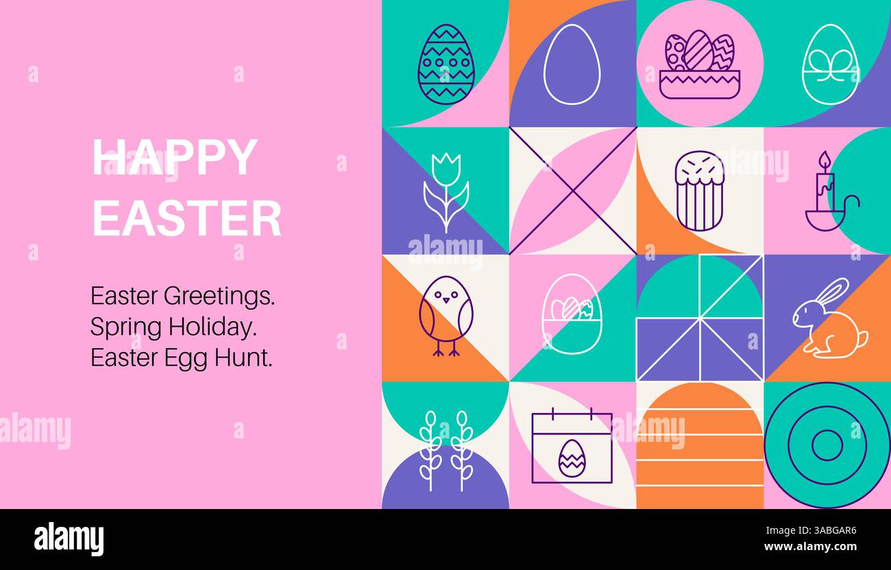 Happy Easter Banner Line Geometrical Stock Vektor