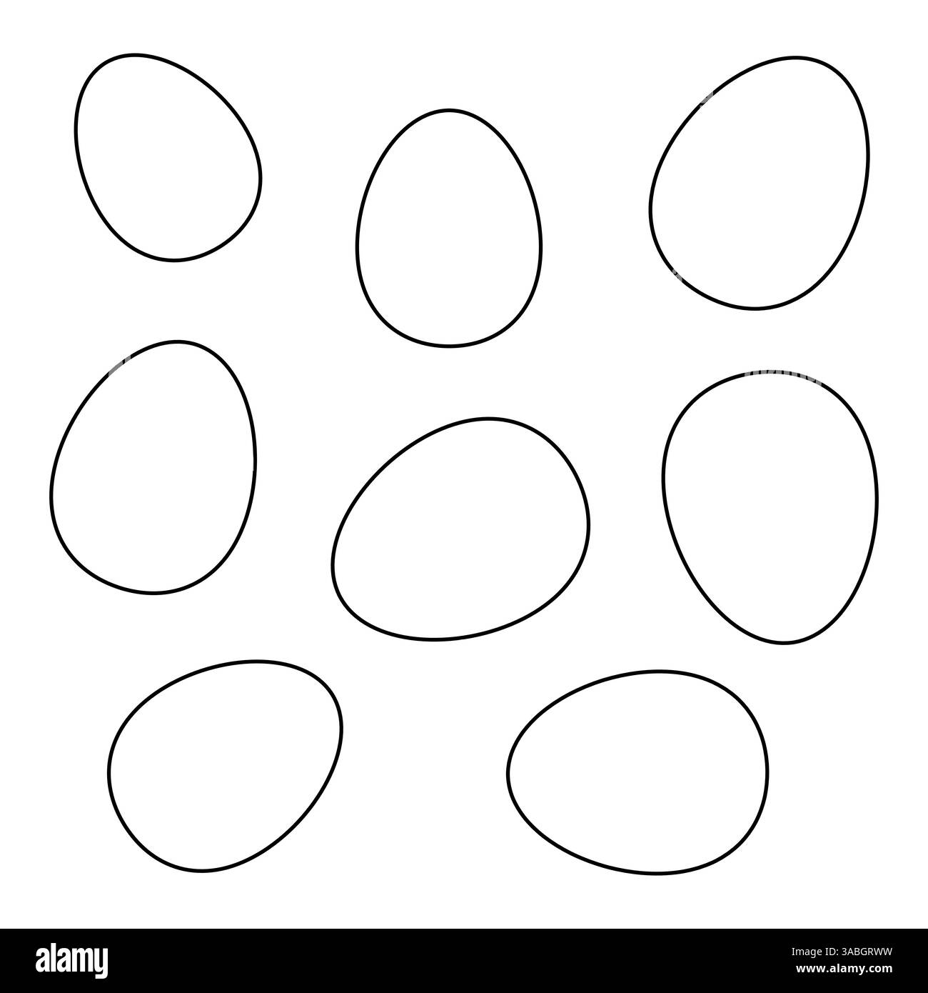 Schwarzweiß-Ausmalseite mit einem Satz einfarbiger ostereier. Ausgezeichnet für festliches Kunsthandwerk und Selbstmalerei mit Mustern. Stock Vektor