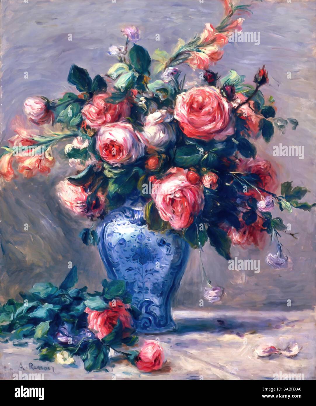 Vase der Rosen, (Gemälde) von Renoir, Pierre Auguste (1841-1919) Französisch Stock Vektor