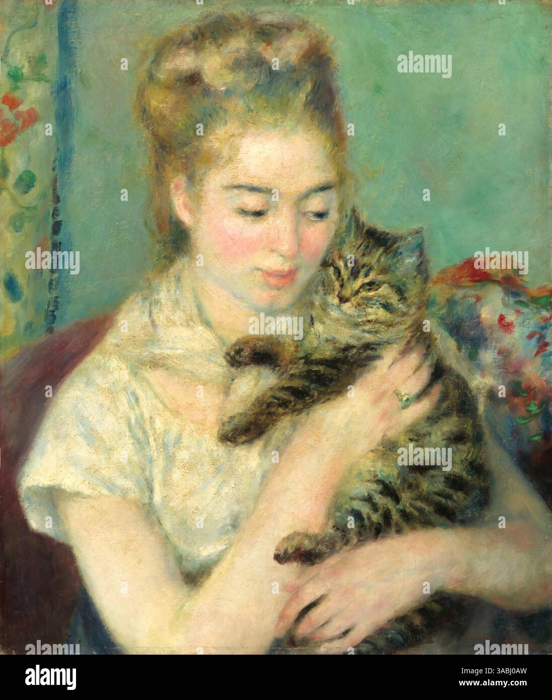 Frau mit einer Katze, 1875 (Gemälde) von Renoir, Pierre Auguste (1841–1919) Französisch Stock Vektor