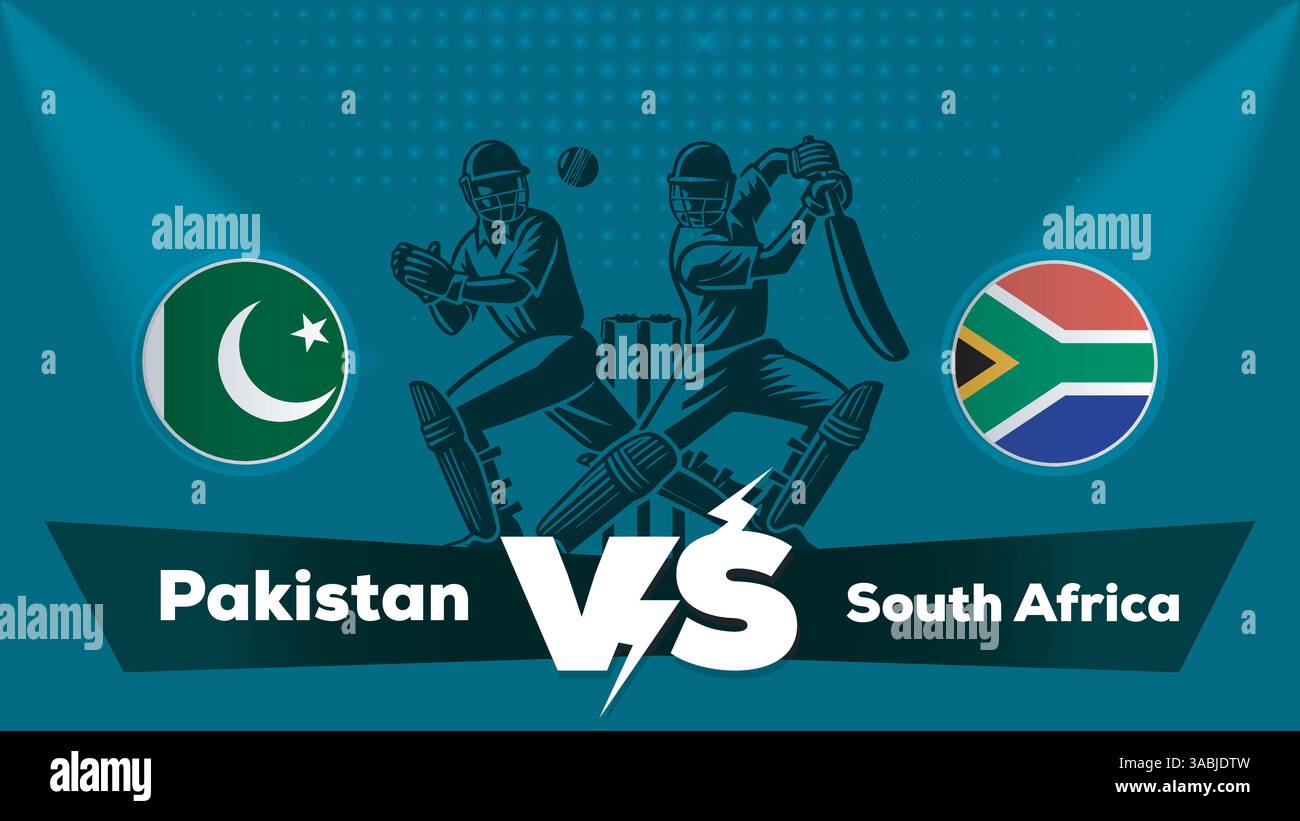 Pakistan gegen Südafrika, Südafrika gegen Pakistan Cricket Match Konzept mit kreativer Illustration Stock Vektor
