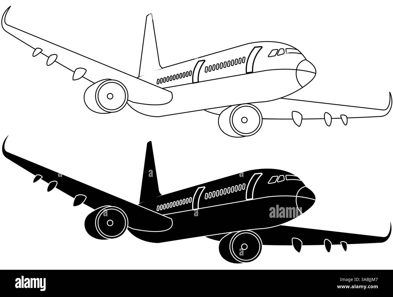 Schwarz-weiß-Designelement für Flugzeuge, Luftfahrt- oder Flugzeugreisekonzept Stock Vektor