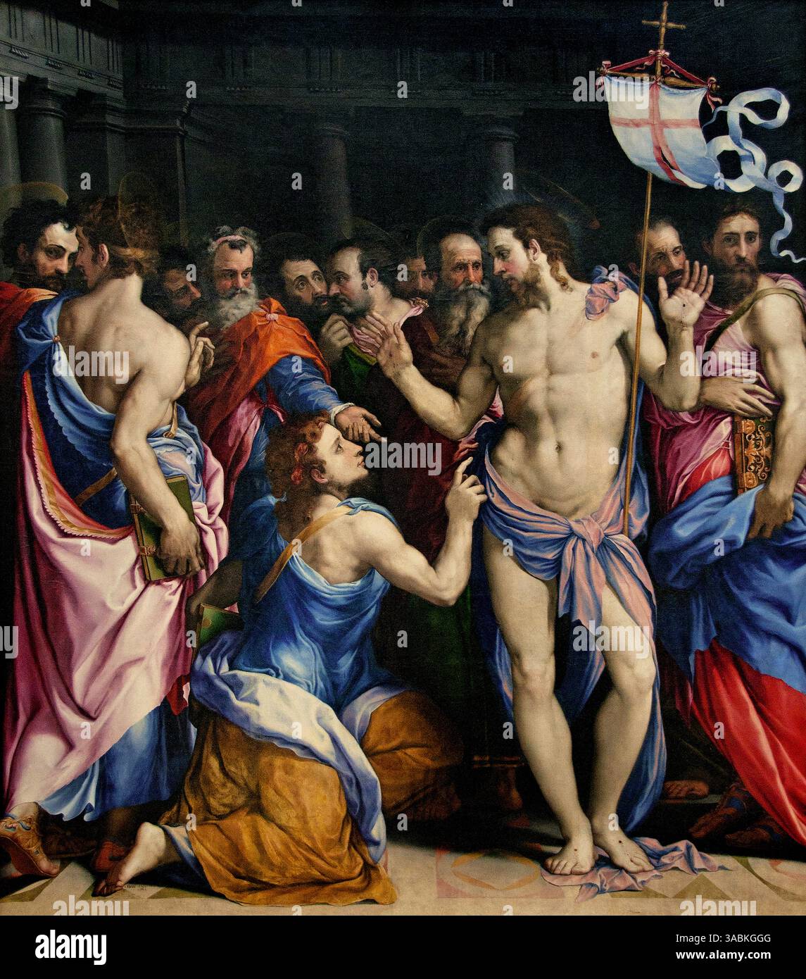 L Incredulite de Saint Thomas - die Ungläubigkeit des Heiligen Thomas von Salviati - Francesco de Rossi 1510 1663, Louvre France Fine Art Museum Paris, ( Thomas der Apostel, auch bekannt als Didymus, war einer der zwölf Apostel Jesu nach dem Neuen Testament. Thomas ist allgemein bekannt als "Zweifel .." Stockfoto