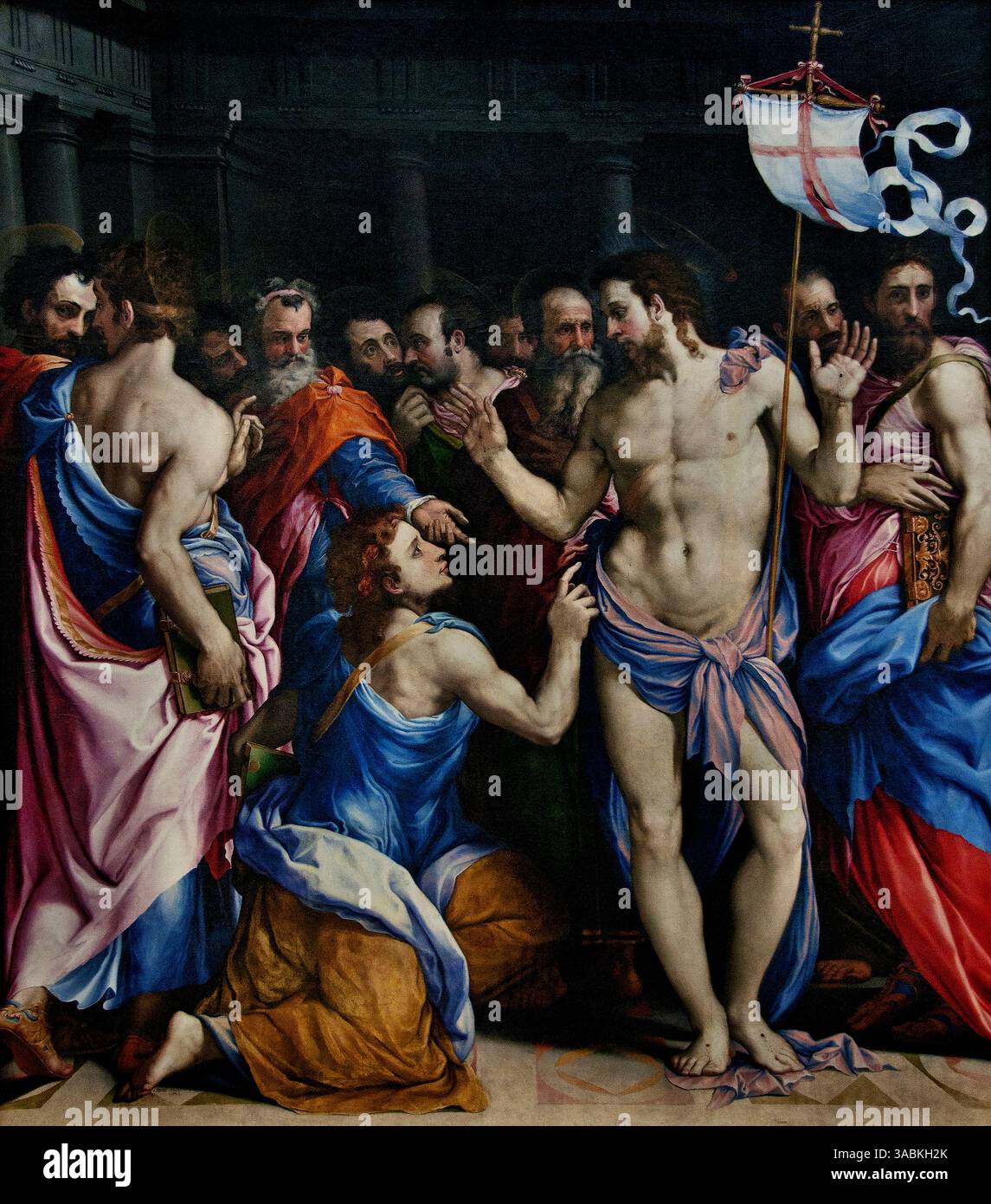 L Incredulite de Saint Thomas - die Ungläubigkeit des Heiligen Thomas von Salviati - Francesco de Rossi 1510 1663, Louvre France Fine Art Museum Paris, ( Thomas der Apostel, auch bekannt als Didymus, war einer der zwölf Apostel Jesu nach dem Neuen Testament. Thomas ist allgemein bekannt als "Zweifel .." Stockfoto