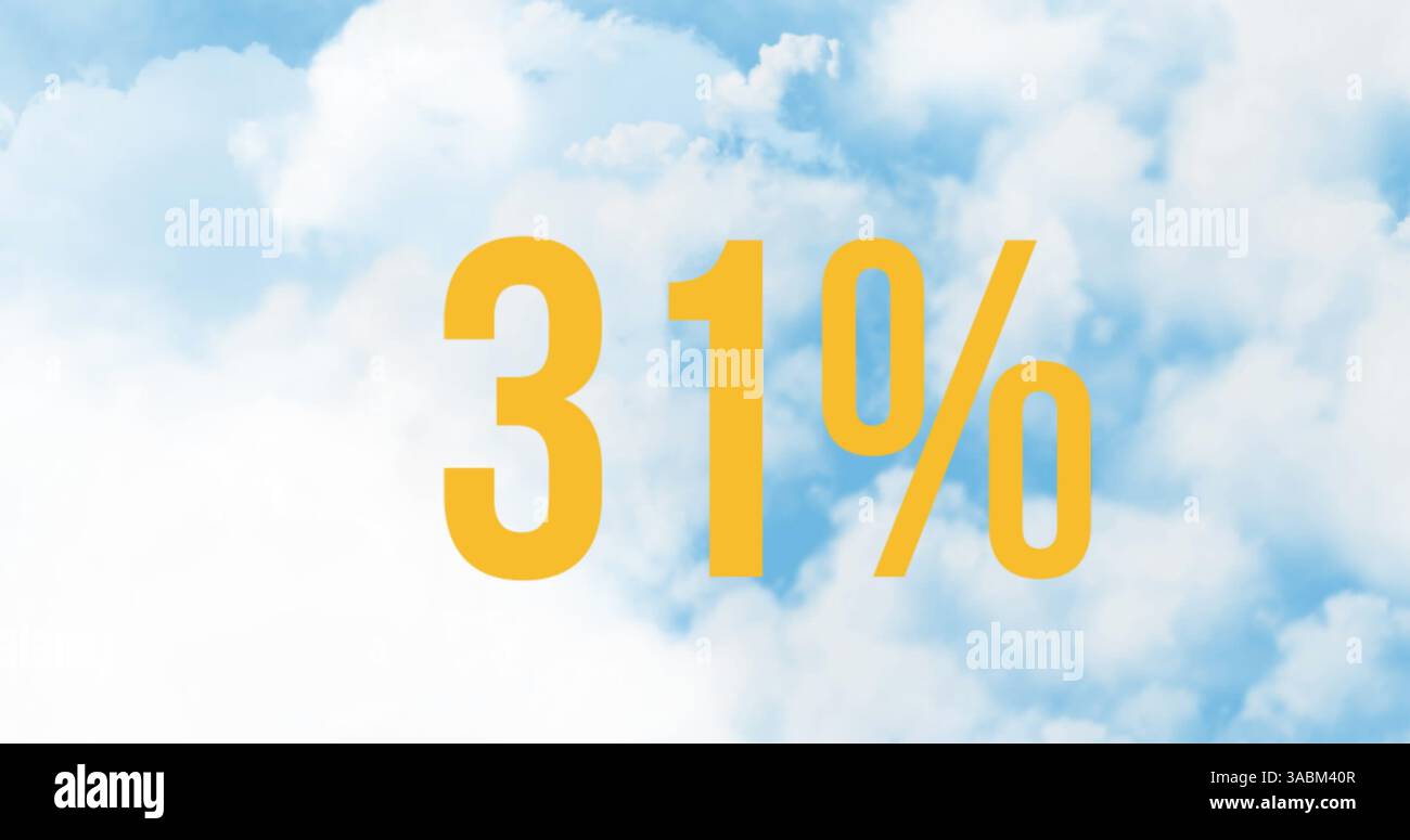 Digitales Bild des fett gedruckten Zahlentextes über einem malerischen Himmel Stockfoto