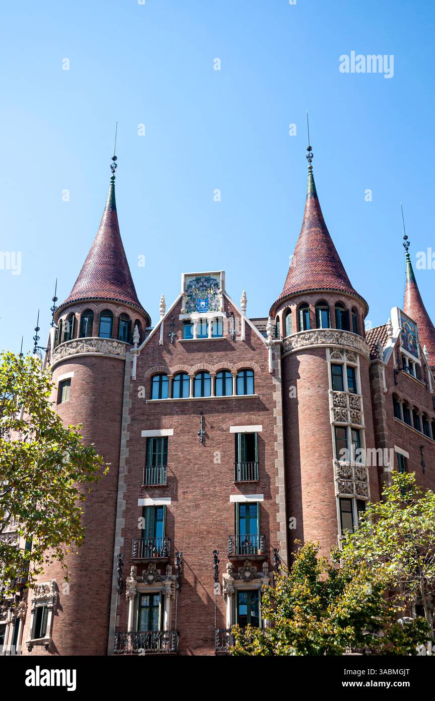 Casa Terradas alias Les Punxes, Details Fassade, modernistische Architektur, Barcelona, Diagonal Avenue, Eixample, Spanien Stockfoto