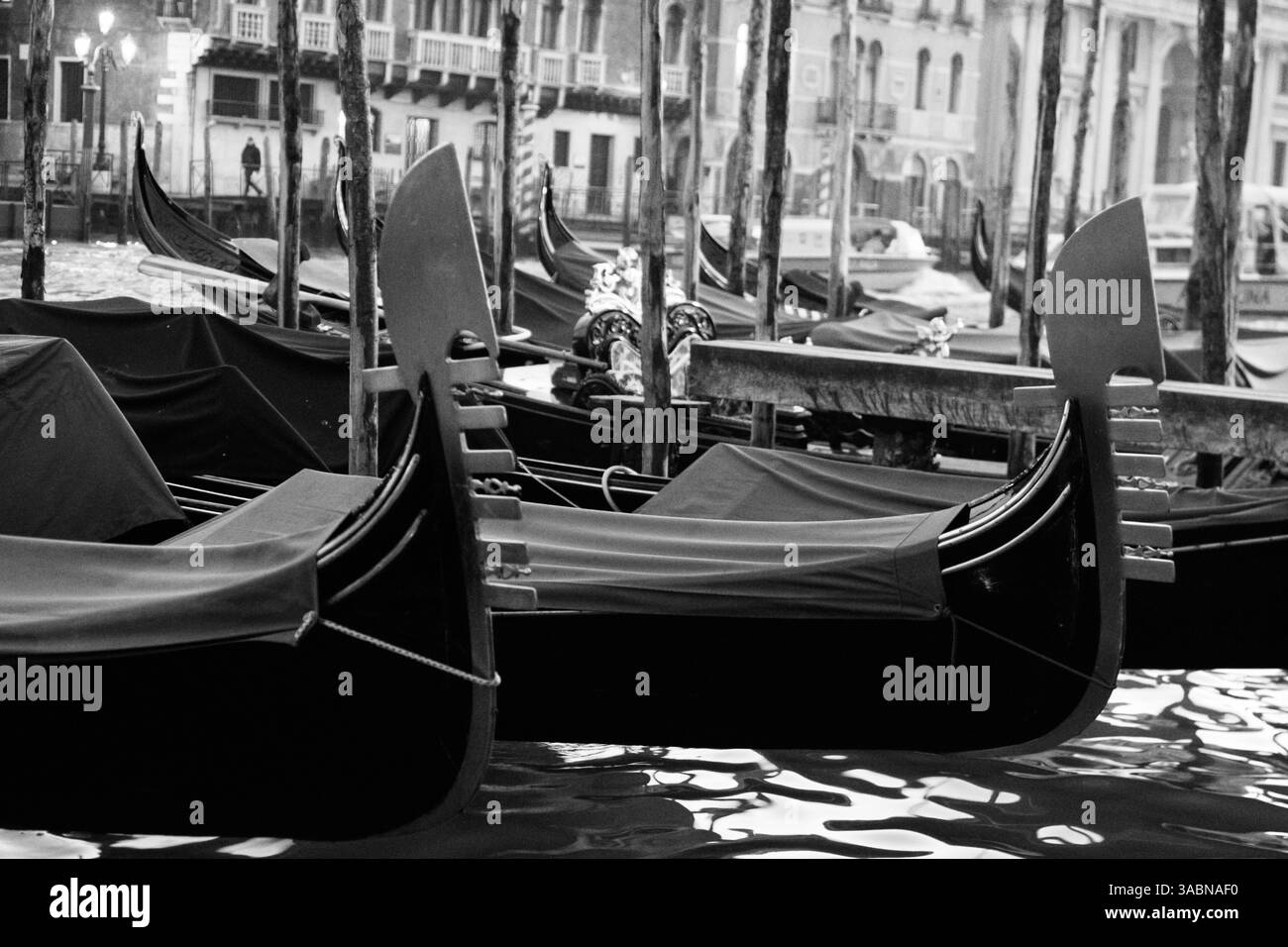 Gondeln auf dem großen Kanal Venedig Italien schwarz-weiß Stockfoto